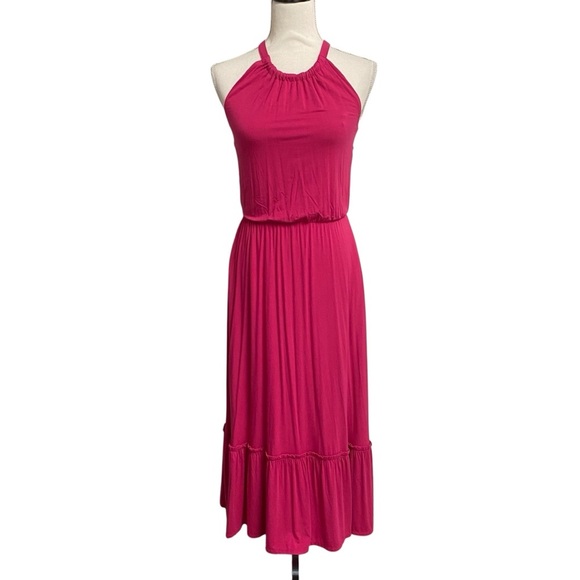 Rachel Zoe Fuchsia Pink Halter Maxi Dress Tiered Hem NWT Size Small - Picture 2 of 14